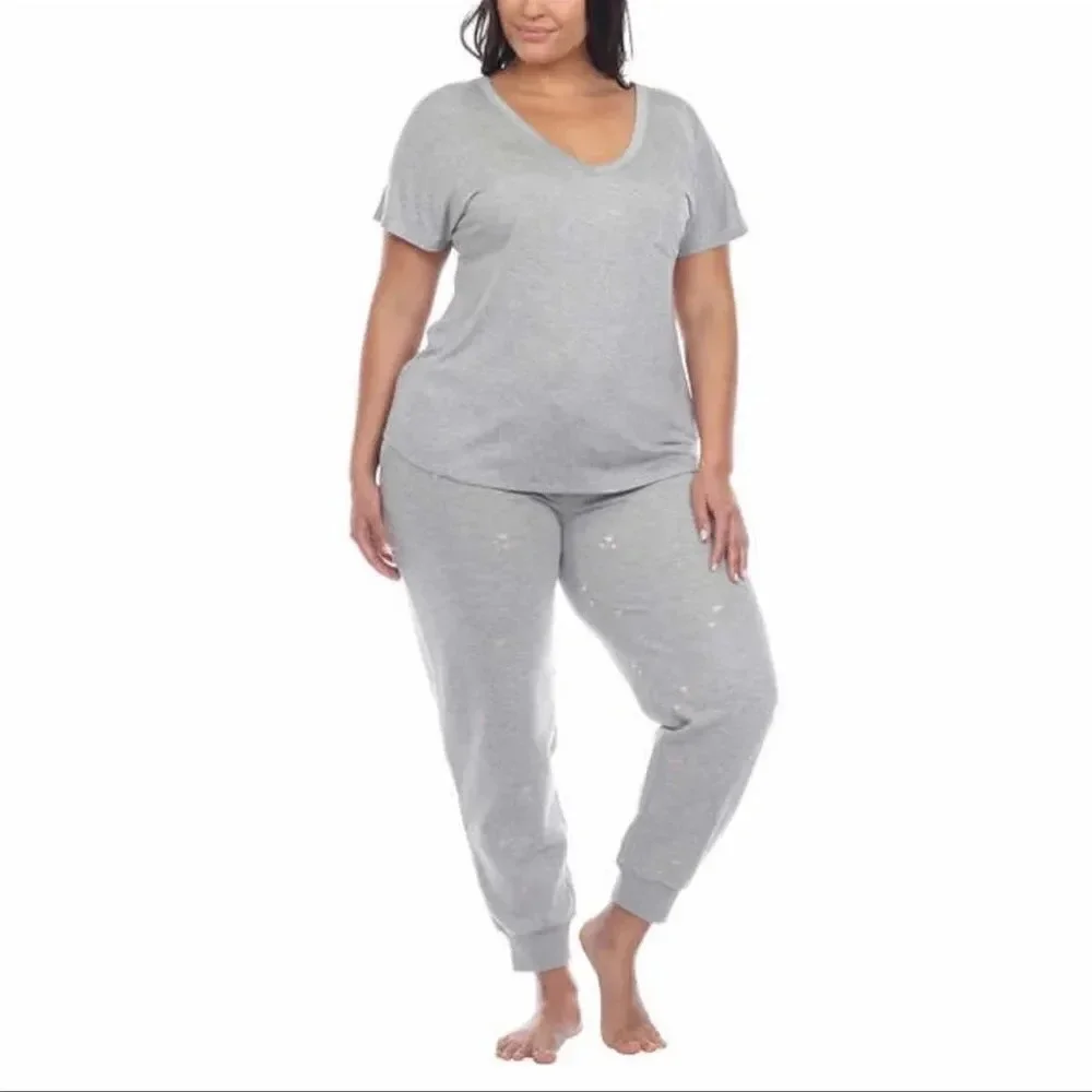 Honeydew Women’s Lounge 2-Piece Gray with Pink Hearts PJs Size Medium